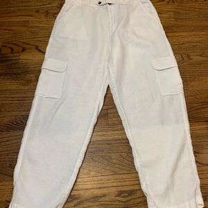 Rachel Roy white cargo pants casual women large linen, high waisted and wide leg
